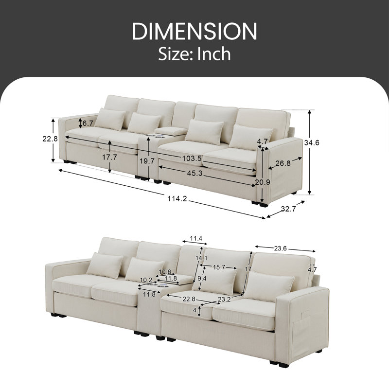 Latitude Run® Chelston 114.2" Linen Fabric Sofa With Storageable Coffee